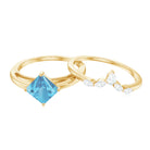 Princess Cut Swiss Blue Topaz Solitaire Ring Set with Diamond Swiss Blue Topaz - ( AAA ) - Quality - Rosec Jewels