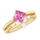 Princess Cut Pink Tourmaline Solitaire Ring Set with Diamond Pink Tourmaline - ( AAA ) - Quality - Rosec Jewels