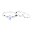 Princess Cut Moonstone and Diamond Solitaire Ring Set Moonstone - ( AAA ) - Quality - Rosec Jewels