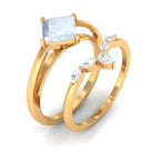 Princess Cut Moonstone and Diamond Solitaire Ring Set Moonstone - ( AAA ) - Quality - Rosec Jewels