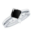 0.75 CT Princess Cut Black Onyx and Diamond Bridal Ring Set Black Onyx - ( AAA ) - Quality - Rosec Jewels