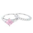 Solitaire Rose Quartz and Diamond Ring Set Rose Quartz - ( AAA ) - Quality - Rosec Jewels