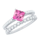 Princess Cut Pink tourmaline Wedding Ring Set with Moissanite Pink Tourmaline - ( AAA ) - Quality - Rosec Jewels