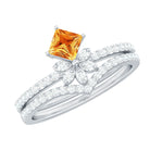 Princess Cut Citrine and Moissanite Flower Ring Set Citrine - ( AAA ) - Quality - Rosec Jewels