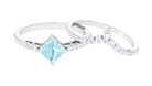 Princess Cut Solitaire Sky Blue Topaz Designer Ring Set with Moissanite Sky Blue Topaz - ( AAA ) - Quality - Rosec Jewels