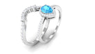 Swiss Blue Topaz Teardrop Designer Ring Set with Moissanite Swiss Blue Topaz - ( AAA ) - Quality - Rosec Jewels