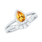 Citrine Designer Teardrop Ring Set with Moissanite Halo Citrine - ( AAA ) - Quality - Rosec Jewels