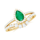 Emerald Designer Teardrop Ring Set with Diamond Halo Emerald - ( AAA ) - Quality - Rosec Jewels