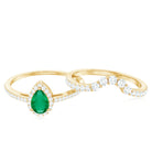 Emerald Designer Teardrop Ring Set with Diamond Halo Emerald - ( AAA ) - Quality - Rosec Jewels