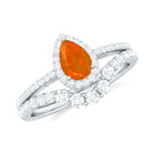 Fire Opal Designer Teardrop Ring Set with Moissanite Halo Fire Opal - ( AAA ) - Quality - Rosec Jewels