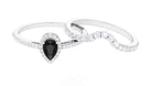 Black Onyx Teardrop Designer Ring Set with Moissanite Black Onyx - ( AAA ) - Quality - Rosec Jewels