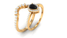 Black Onyx Teardrop Designer Ring Set with Moissanite Black Onyx - ( AAA ) - Quality - Rosec Jewels