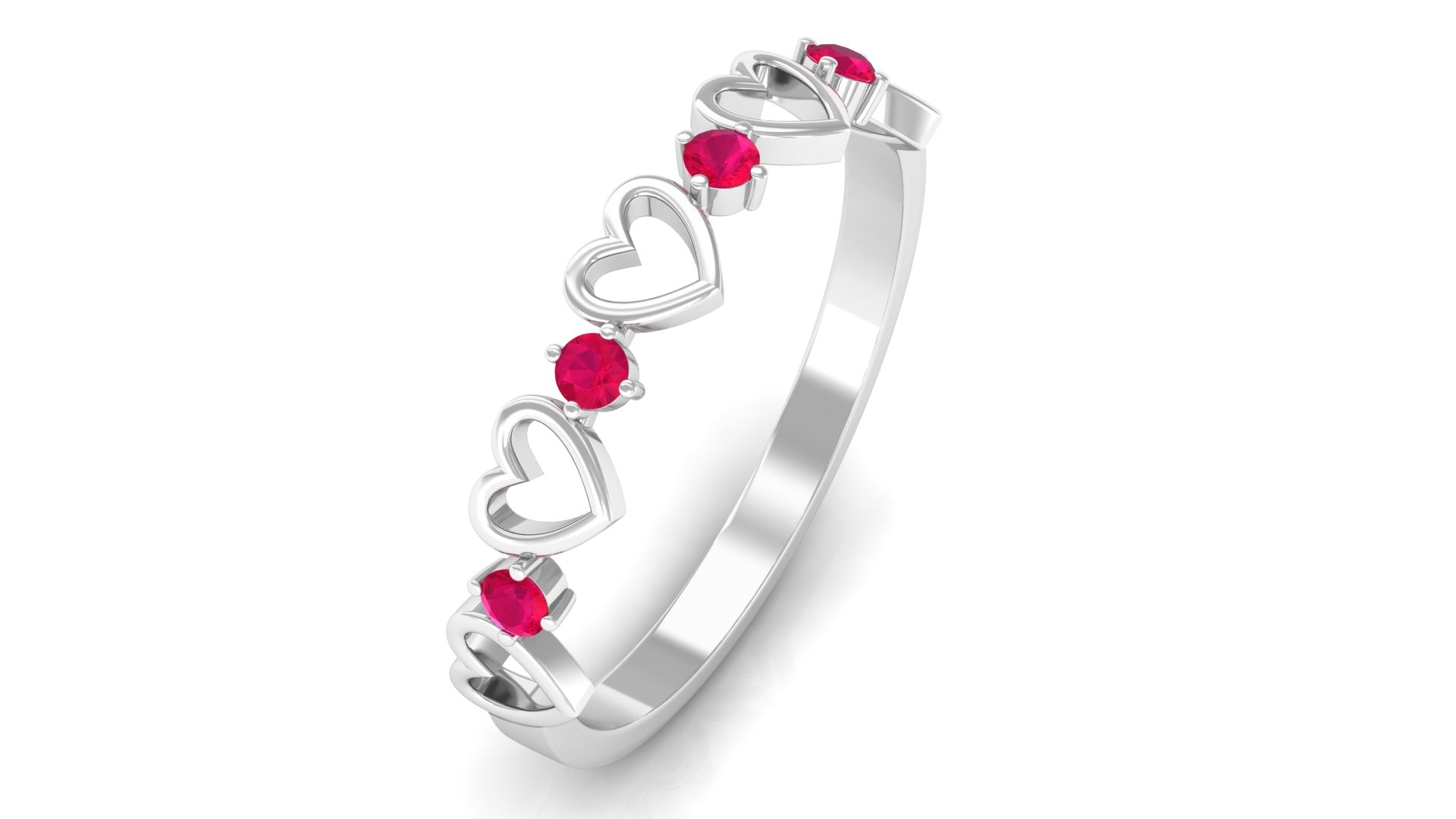 Round Shape Ruby Open Heart Half Eternity Ring Ruby - ( AAA ) - Quality - Rosec Jewels