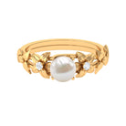 2.25 CT Freshwater Pearl Flower Band Ring with Diamond Freshwater Pearl - ( AAA ) - Quality - Rosec Jewels