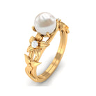 2.25 CT Freshwater Pearl Flower Band Ring with Diamond Freshwater Pearl - ( AAA ) - Quality - Rosec Jewels