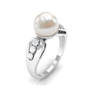 Bead Set Freshwater Pearl Solitaire Ring with Diamond Side Stones Freshwater Pearl - ( AAA ) - Quality - Rosec Jewels