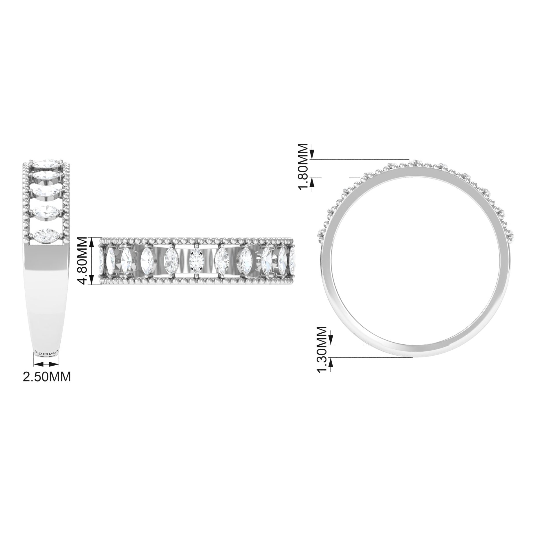 Marquise Cut Diamond Half Eternity Ring with Beads Diamond - ( HI-SI ) - Color and Clarity - Rosec Jewels