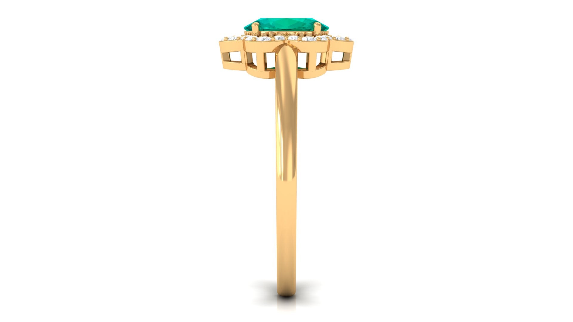 Oval Emerald Cocktail Flower Ring with Diamond Emerald - ( AAA ) - Quality - Rosec Jewels