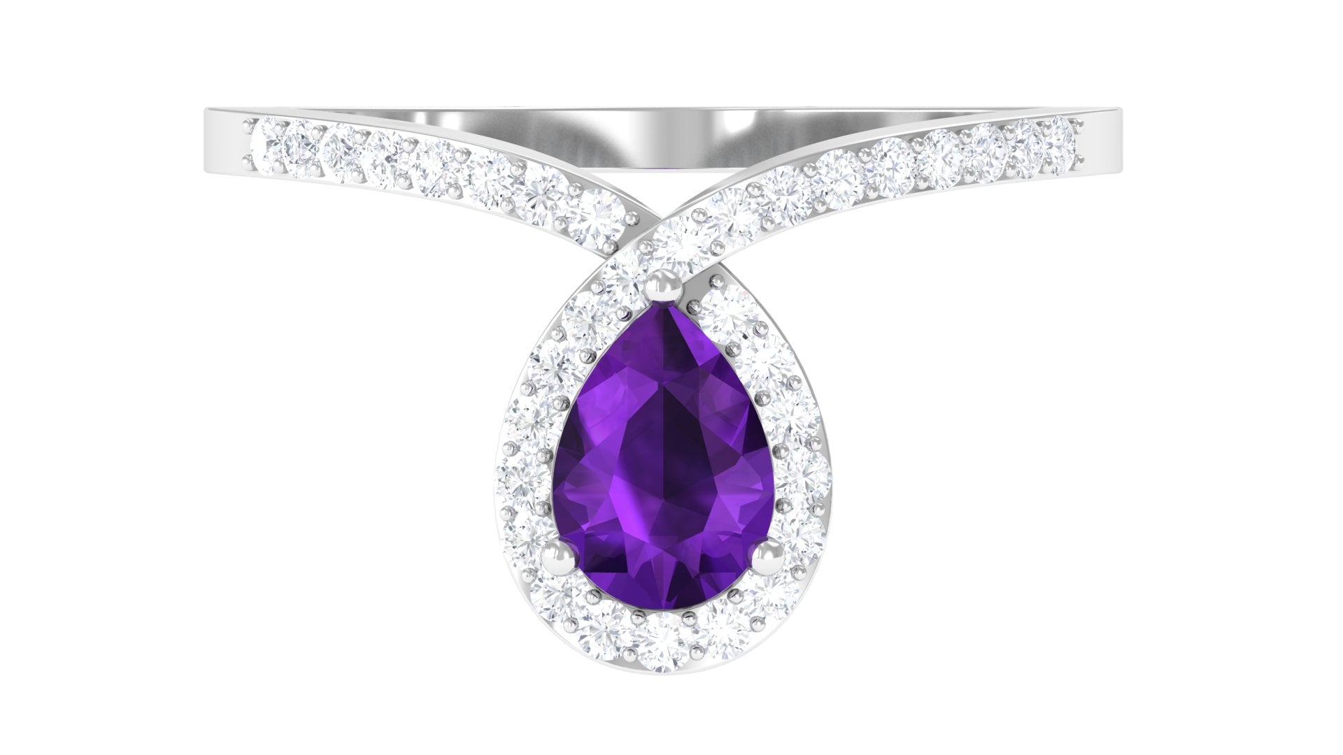 Designer Amethyst Teardrop Engagement Ring with Diamond Amethyst - ( AAA ) - Quality - Rosec Jewels