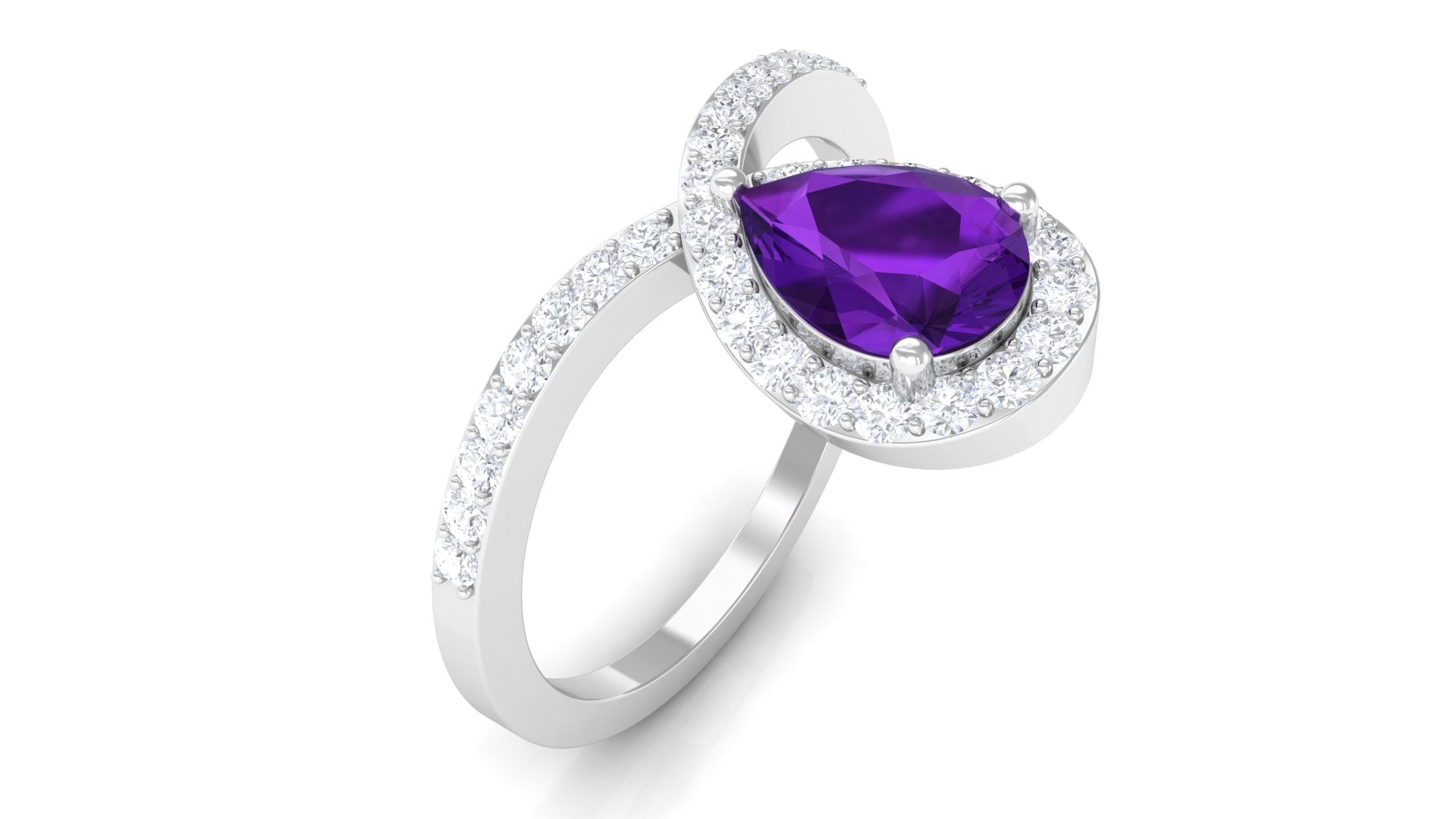 Designer Amethyst Teardrop Engagement Ring with Diamond Amethyst - ( AAA ) - Quality - Rosec Jewels