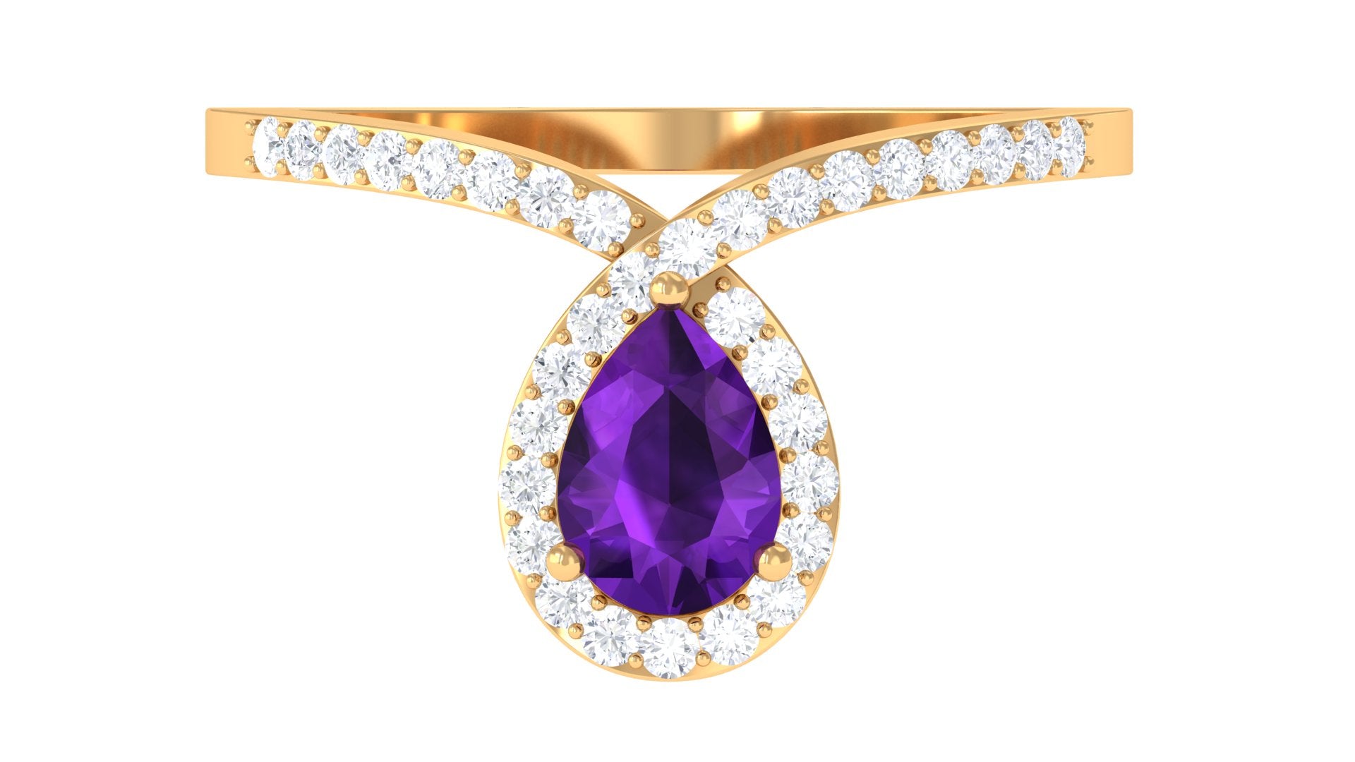 Designer Amethyst Teardrop Engagement Ring with Diamond Amethyst - ( AAA ) - Quality - Rosec Jewels