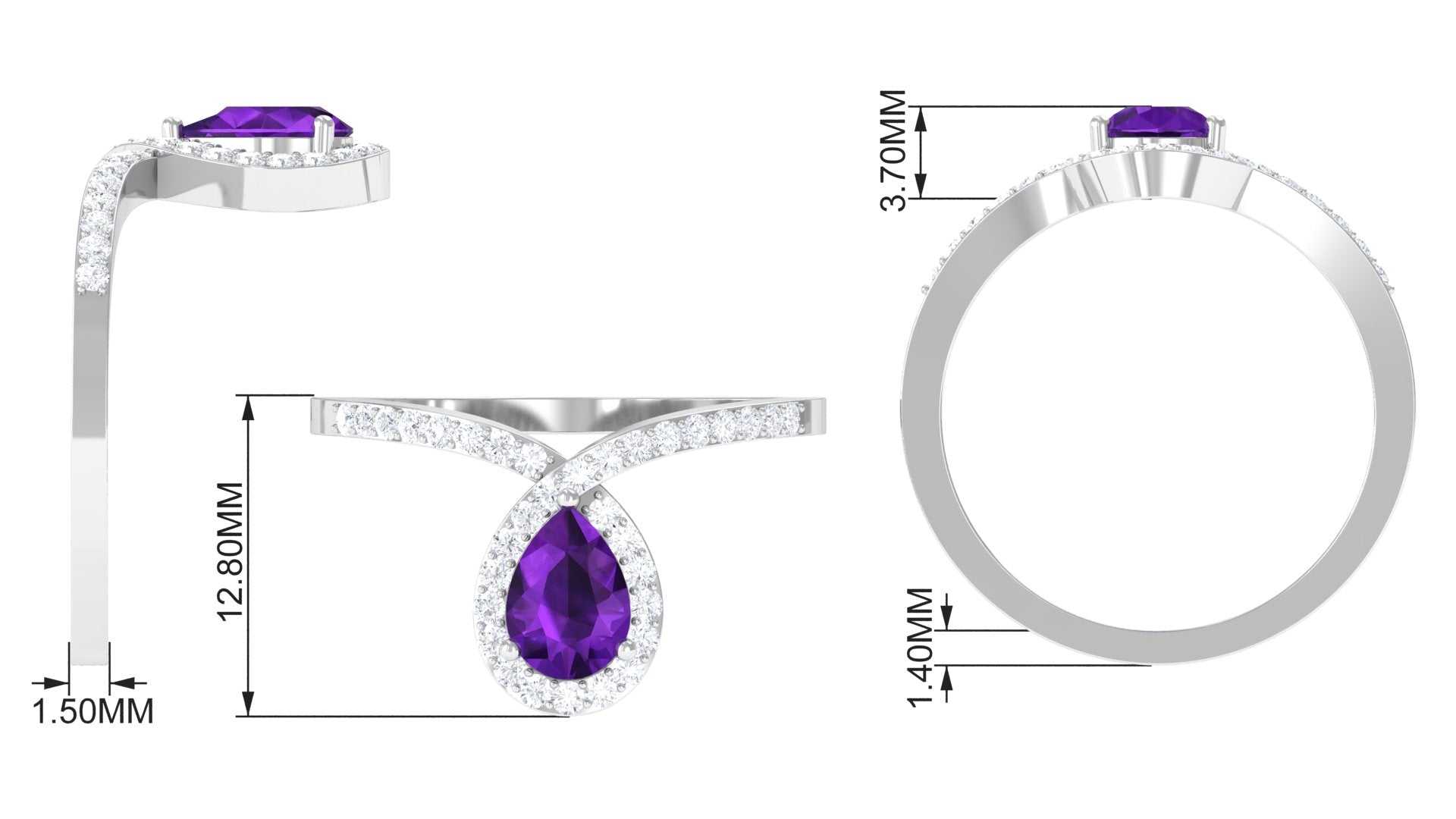 Designer Amethyst Teardrop Engagement Ring with Diamond Amethyst - ( AAA ) - Quality - Rosec Jewels