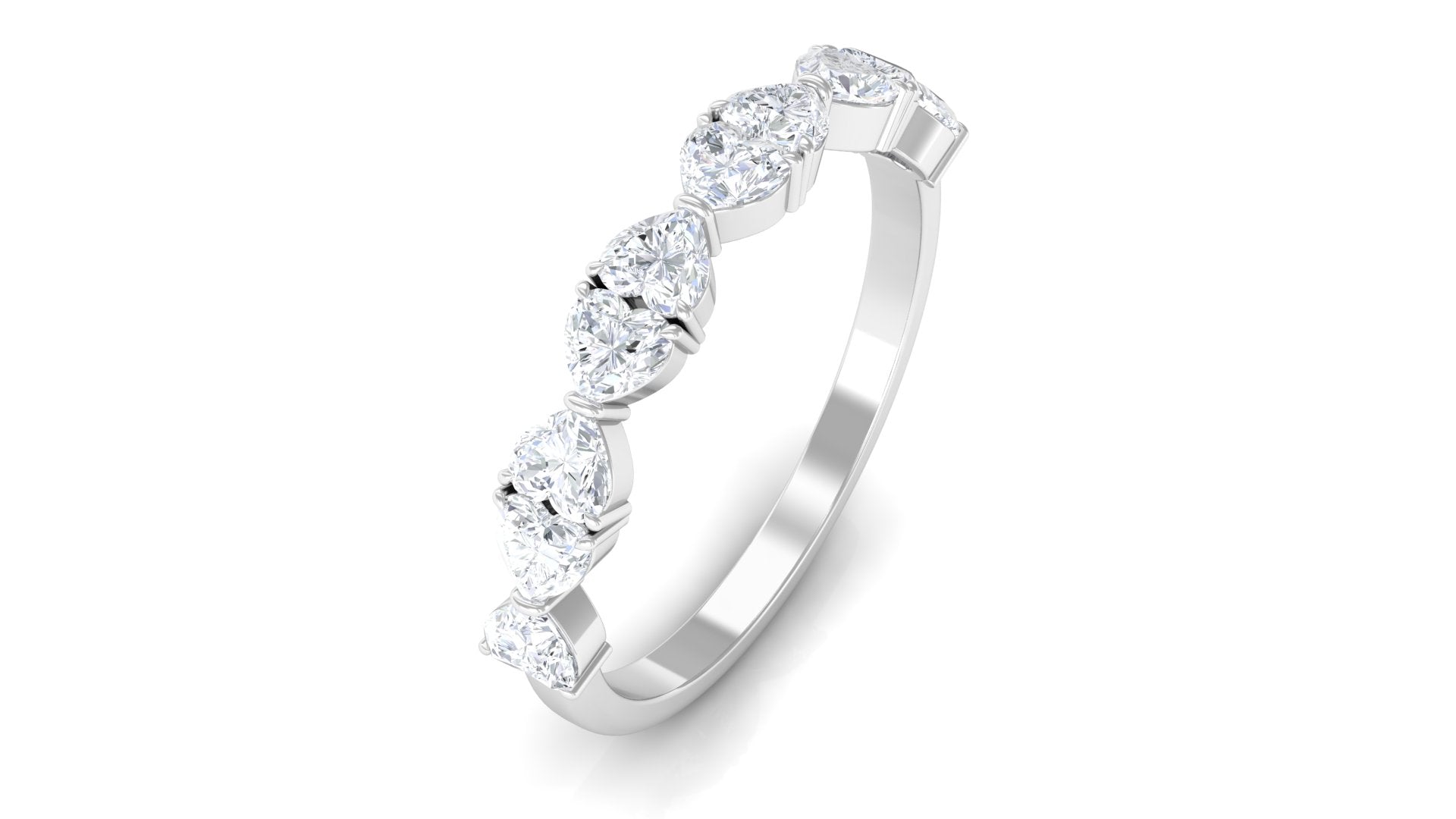 1.25 CT Certified Moissanite Heart Half Eternity Ring Moissanite - ( D-VS1 ) - Color and Clarity - Rosec Jewels