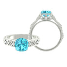 Cushion Cut Swiss Blue Topaz Solitaire Ring with Diamond Swiss Blue Topaz - ( AAA ) - Quality - Rosec Jewels