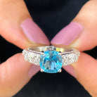 Cushion Cut Swiss Blue Topaz Solitaire Ring with Diamond Swiss Blue Topaz - ( AAA ) - Quality - Rosec Jewels