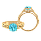 Cushion Cut Swiss Blue Topaz Solitaire Ring with Diamond Swiss Blue Topaz - ( AAA ) - Quality - Rosec Jewels