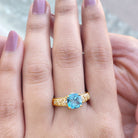 Cushion Cut Swiss Blue Topaz Solitaire Ring with Diamond Swiss Blue Topaz - ( AAA ) - Quality - Rosec Jewels