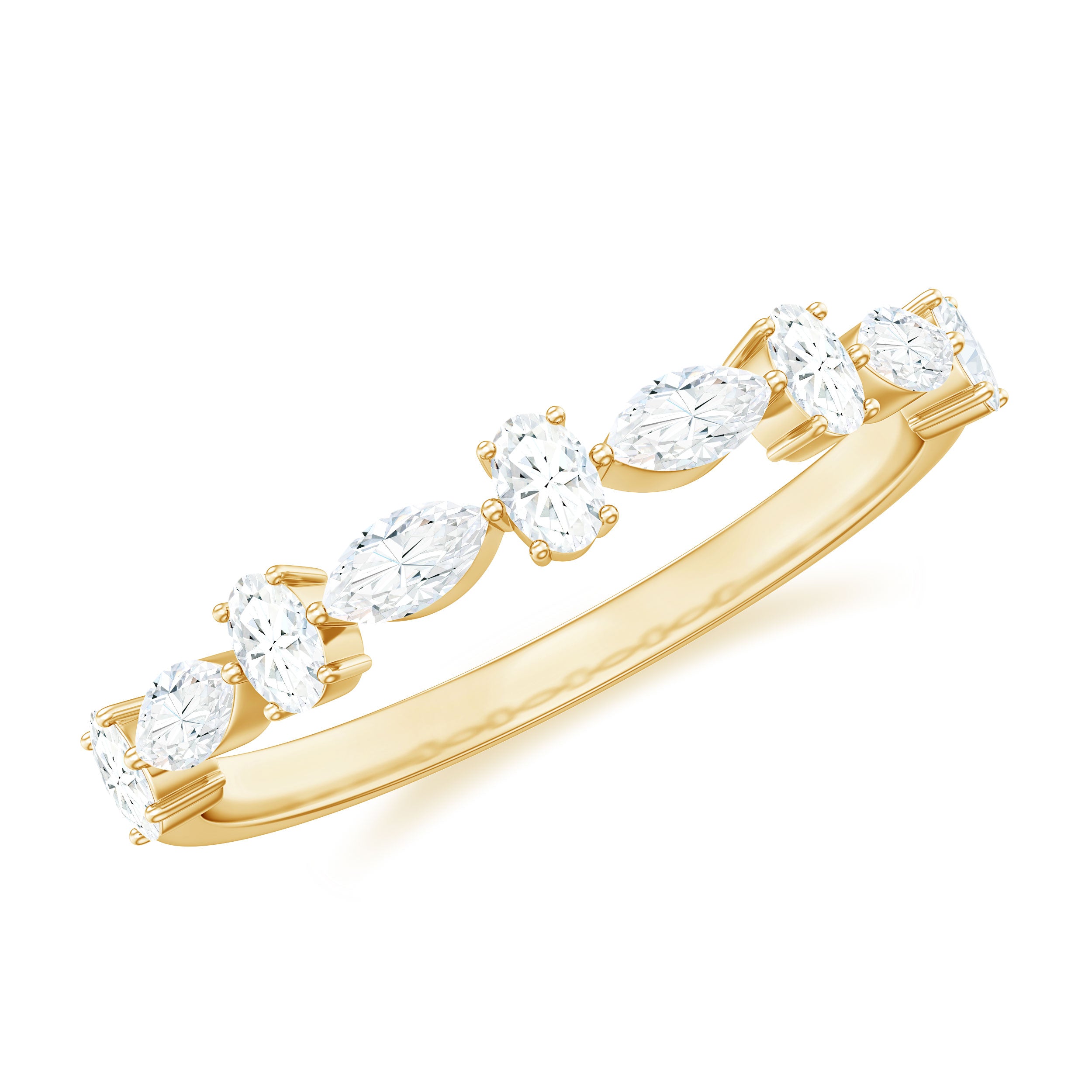 Marquise and Oval Shape Moissanite Half Eternity Ring Moissanite - ( D-VS1 ) - Color and Clarity - Rosec Jewels