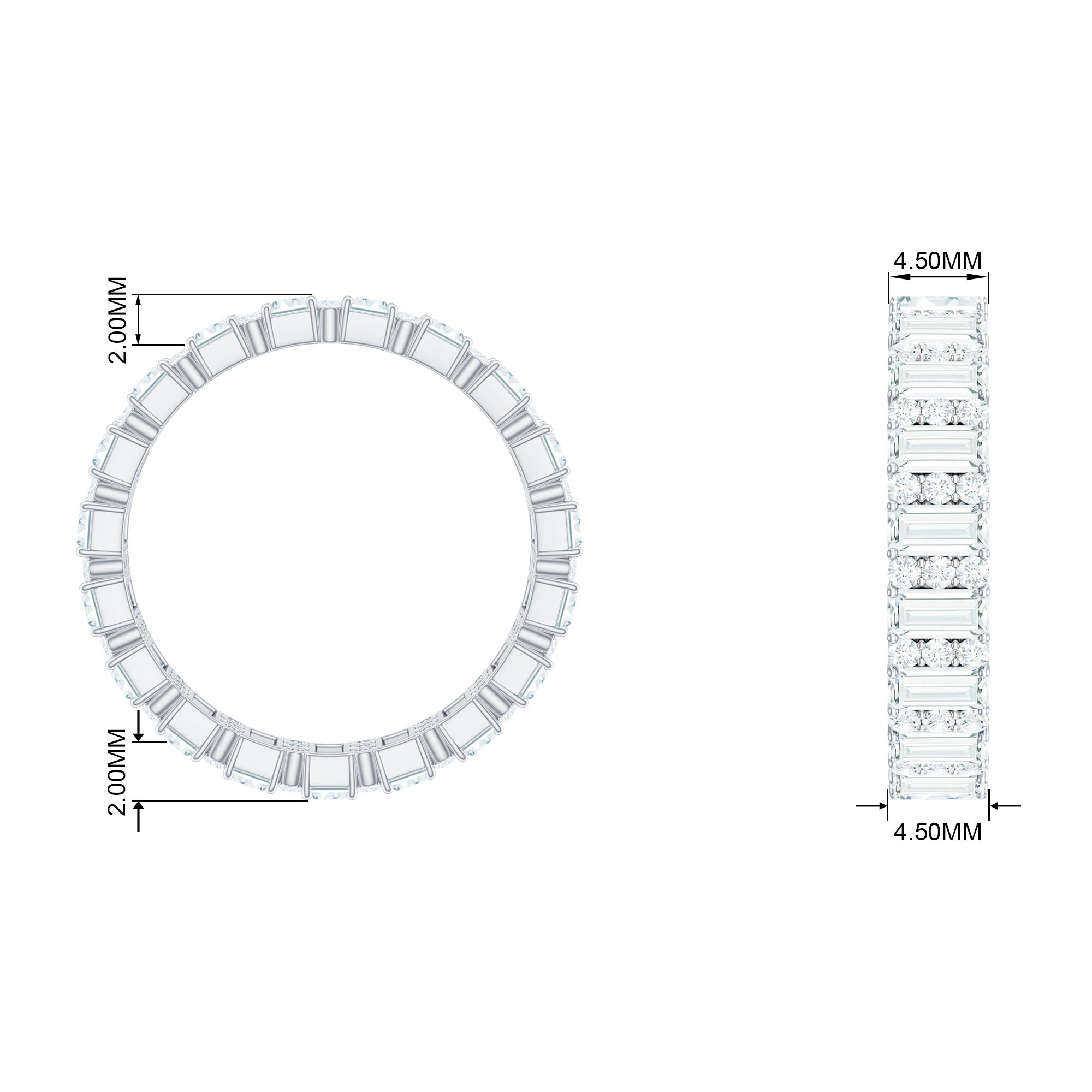 Round and Baguette Cut Moissanite Eternity Wedding Band Ring Moissanite - ( D-VS1 ) - Color and Clarity - Rosec Jewels