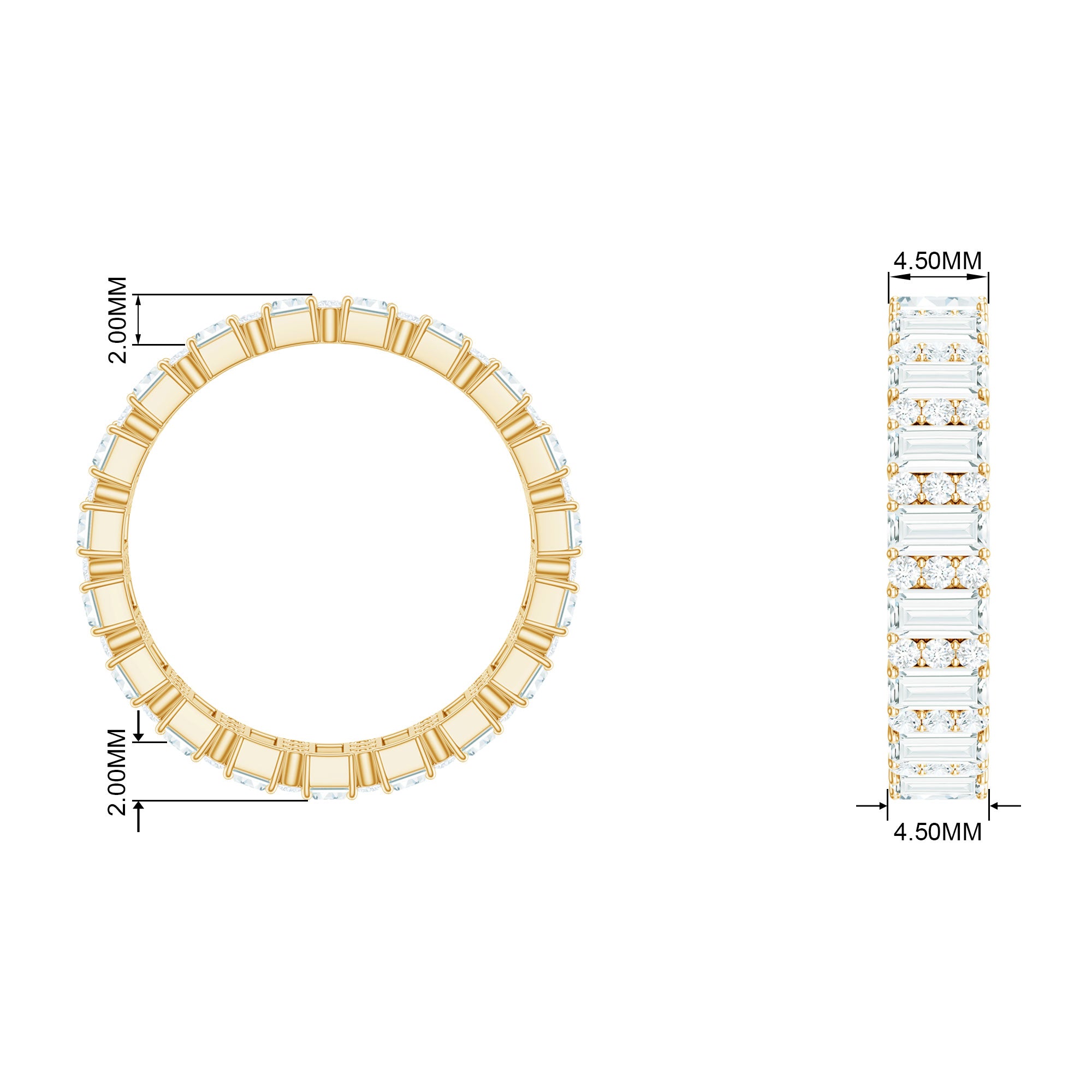 Round and Baguette Cut Moissanite Eternity Wedding Band Ring Moissanite - ( D-VS1 ) - Color and Clarity - Rosec Jewels