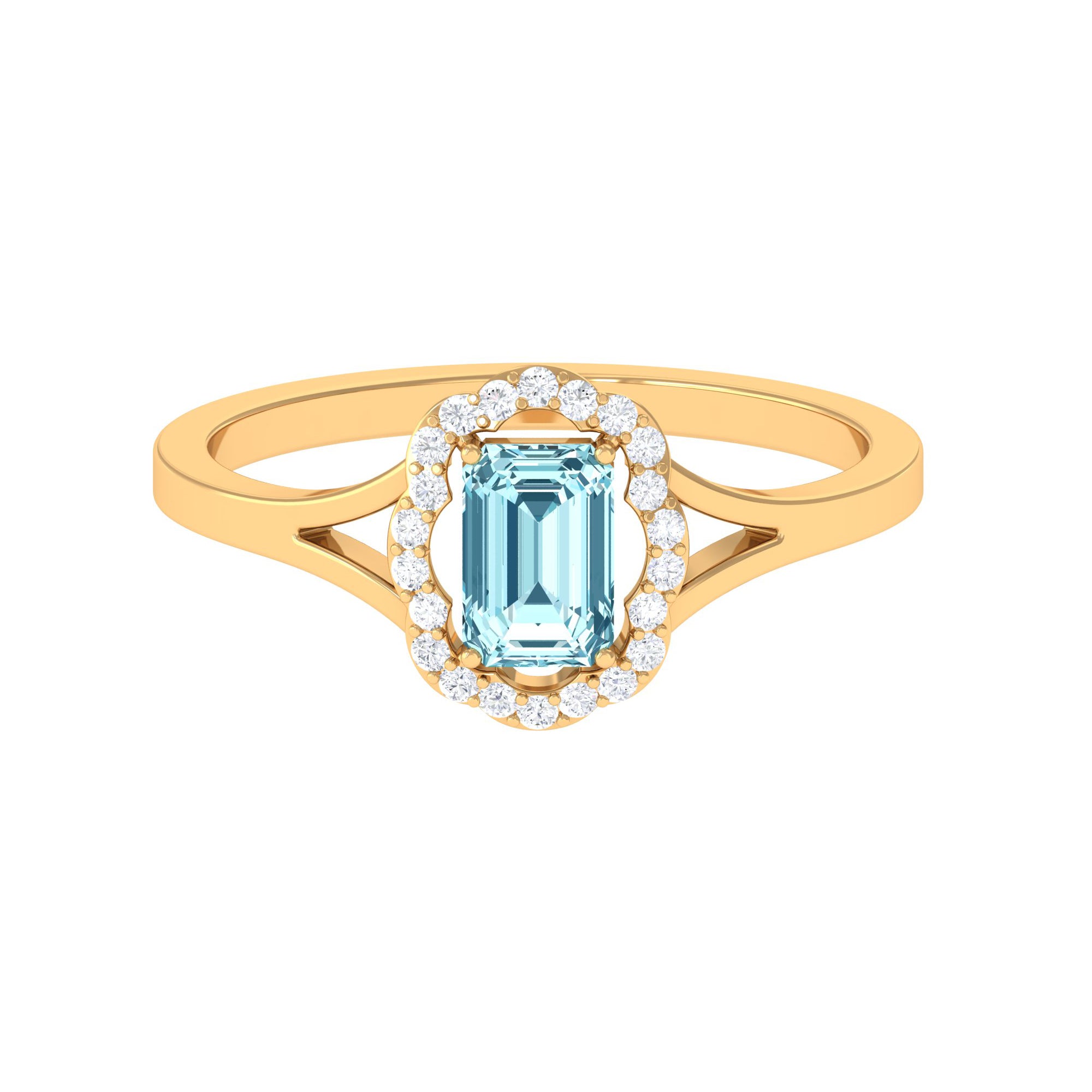 3/4 Ct Aquamarine Floral Halo Engagement Ring with Diamond Aquamarine - ( AAA ) - Quality - Rosec Jewels