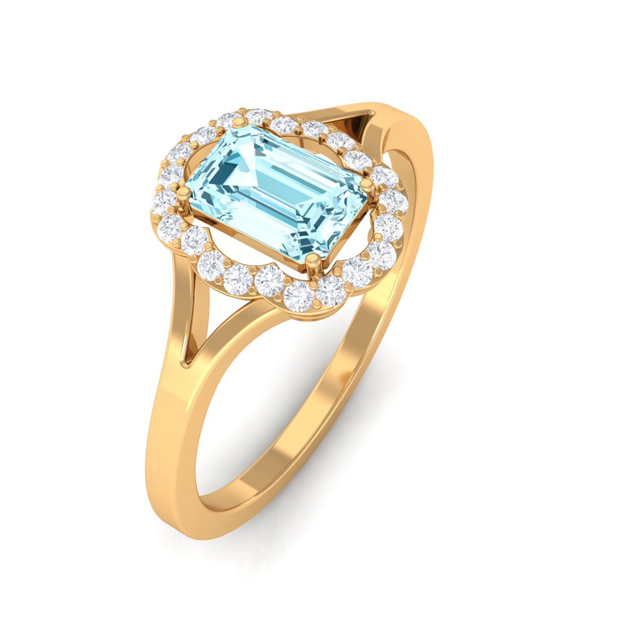 3/4 Ct Aquamarine Floral Halo Engagement Ring with Diamond Aquamarine - ( AAA ) - Quality - Rosec Jewels