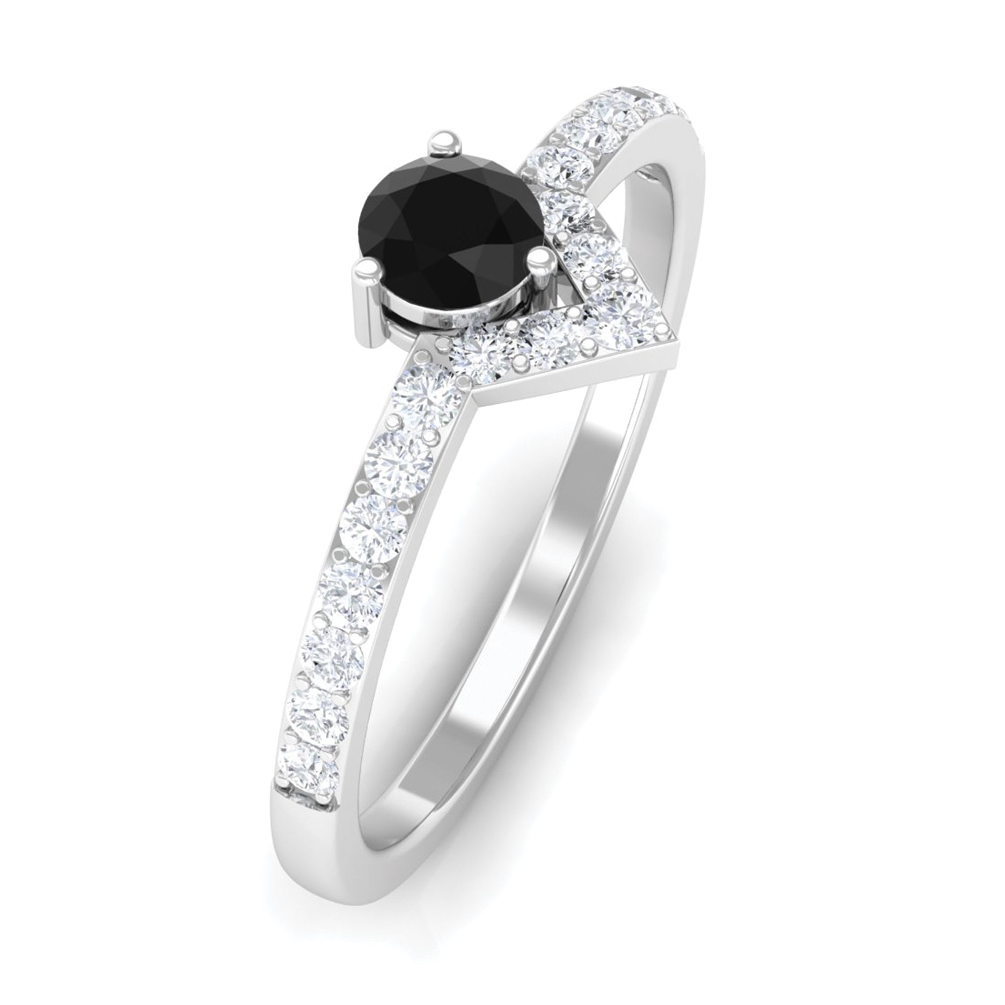 1 CT Minimal Black Diamond Promise Ring with White Diamond Black Diamond - ( AAA ) - Quality - Rosec Jewels