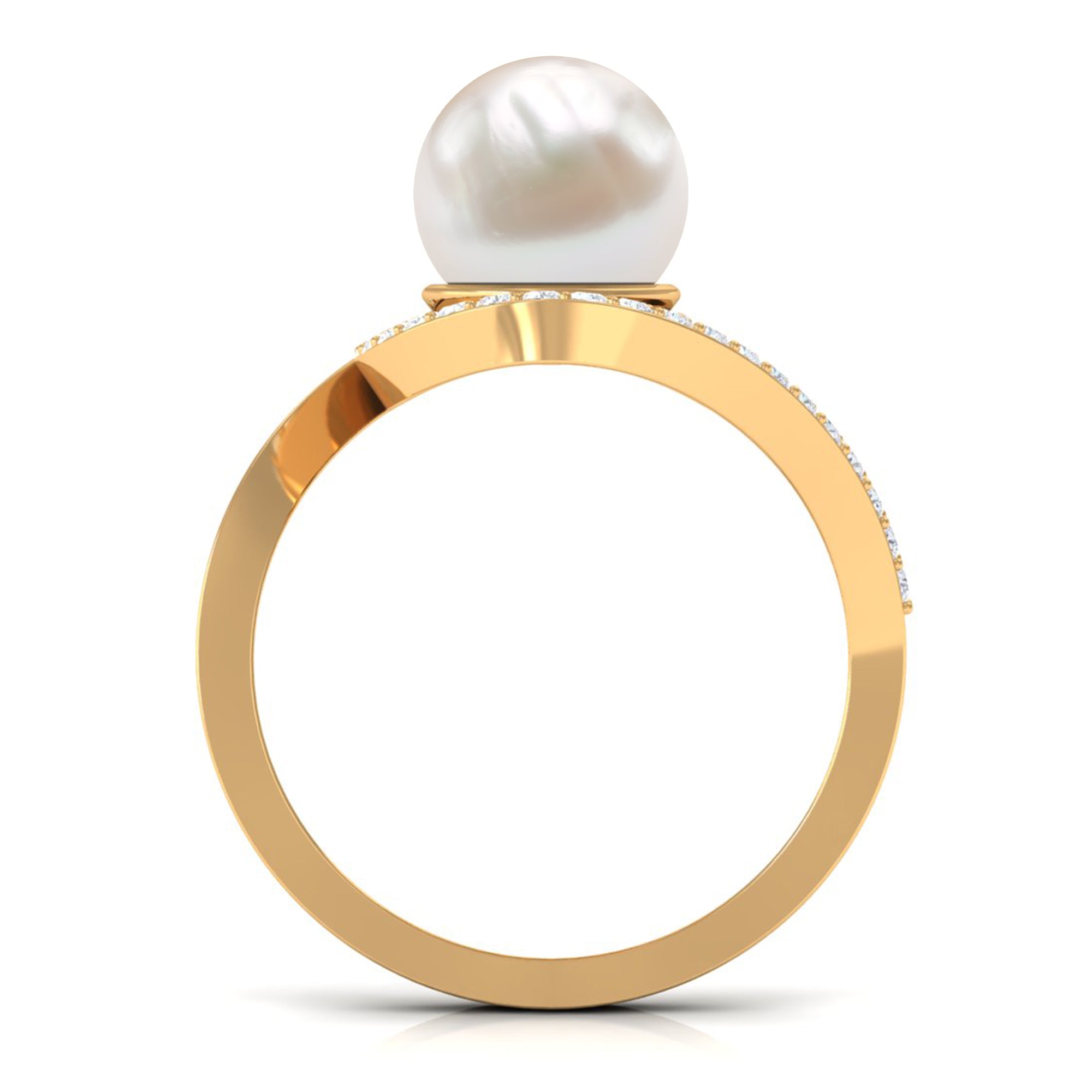 Freshwater Pearl Bypass Engagement Ring with Diamond Freshwater Pearl - ( AAA ) - Quality - Rosec Jewels