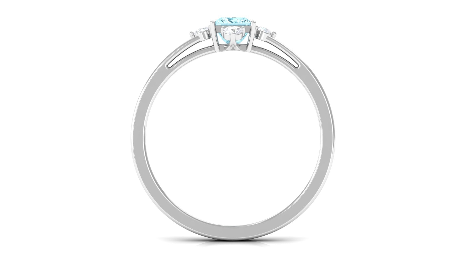 Princess Aquamarine Solitaire Promise Ring with Diamond Aquamarine - ( AAA ) - Quality - Rosec Jewels