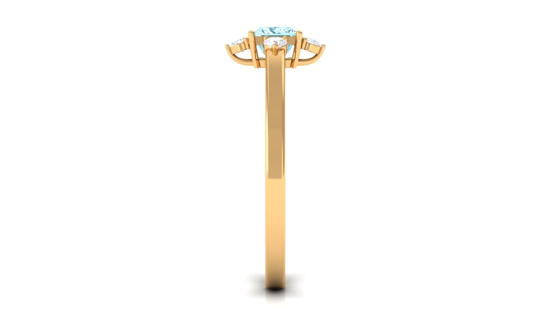 Princess Aquamarine Solitaire Promise Ring with Diamond Aquamarine - ( AAA ) - Quality - Rosec Jewels