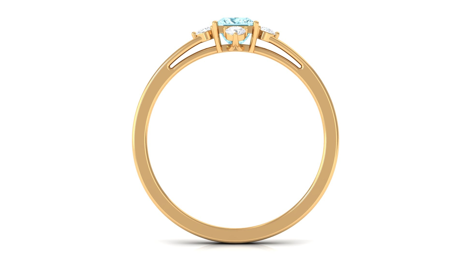 Princess Aquamarine Solitaire Promise Ring with Diamond Aquamarine - ( AAA ) - Quality - Rosec Jewels