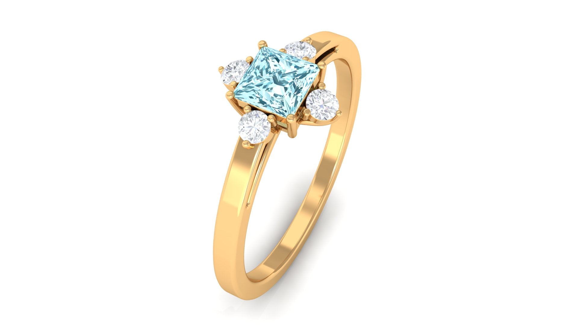 Princess Aquamarine Solitaire Promise Ring with Diamond Aquamarine - ( AAA ) - Quality - Rosec Jewels