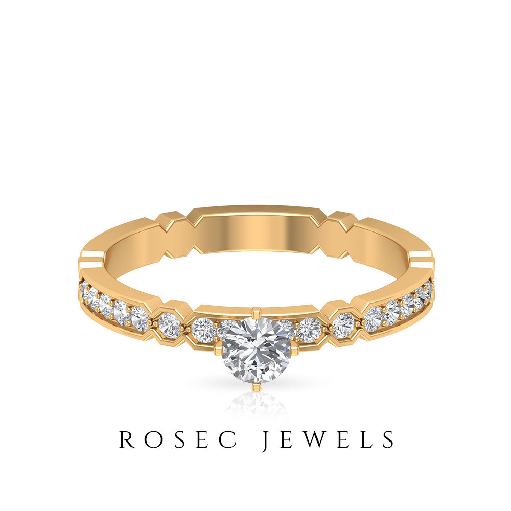 Shimmery Diamond Solitaire Engagement Ring with Side Stone Diamond - ( HI-SI ) - Color and Clarity - Rosec Jewels