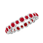 Bezel Set Round Created Ruby Unique Full Eternity Ring Lab Created Ruby - ( AAAA ) - Quality - Rosec Jewels