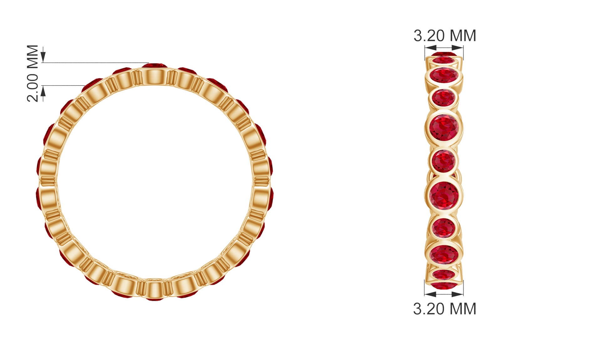 Bezel Set Round Created Ruby Unique Full Eternity Ring Lab Created Ruby - ( AAAA ) - Quality - Rosec Jewels