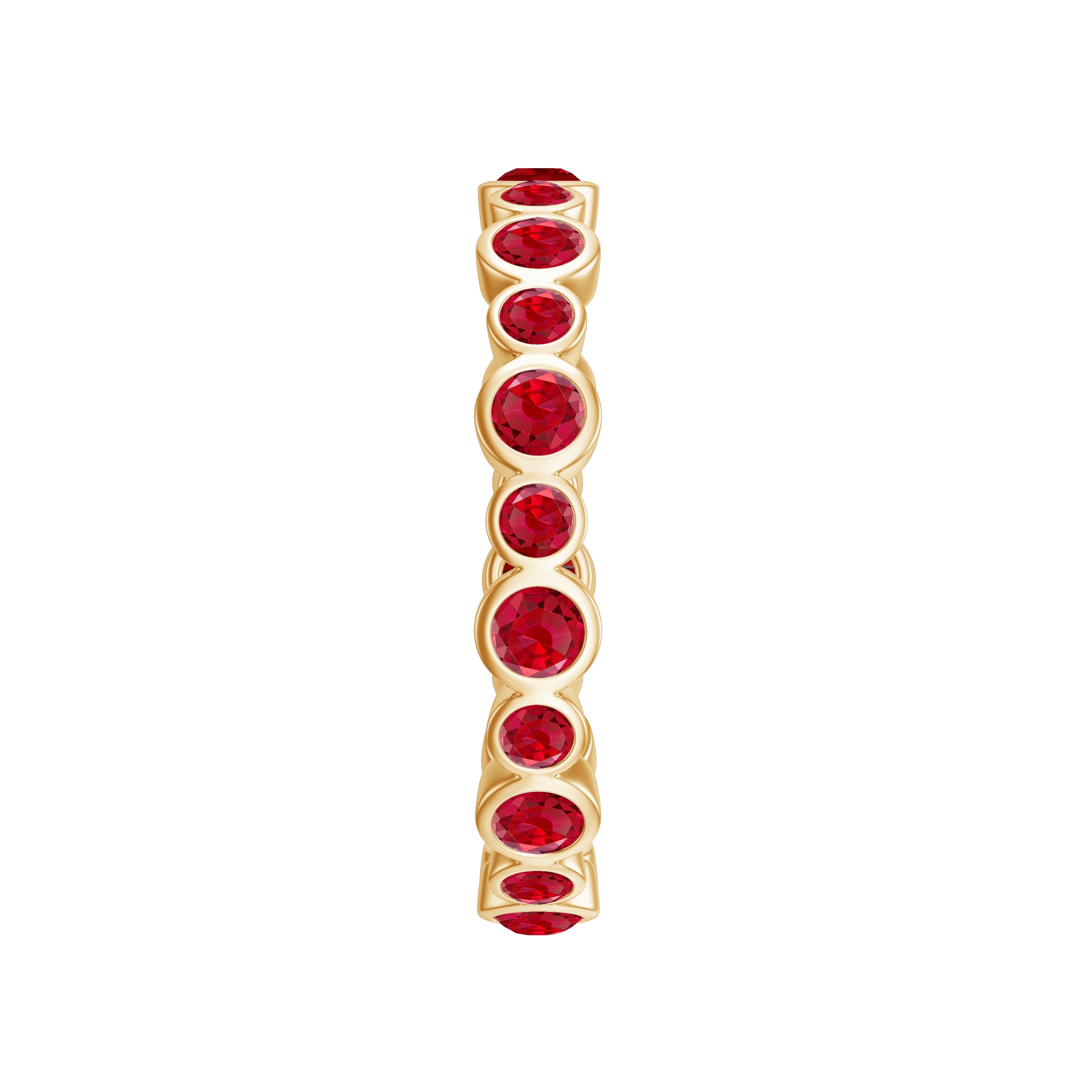 Bezel Set Round Created Ruby Unique Full Eternity Ring Lab Created Ruby - ( AAAA ) - Quality - Rosec Jewels