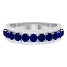 2 CT Created Blue Sapphire Anniversary Ring with Diamond Accent Lab Created Blue Sapphire - ( AAAA ) - Quality - Rosec Jewels