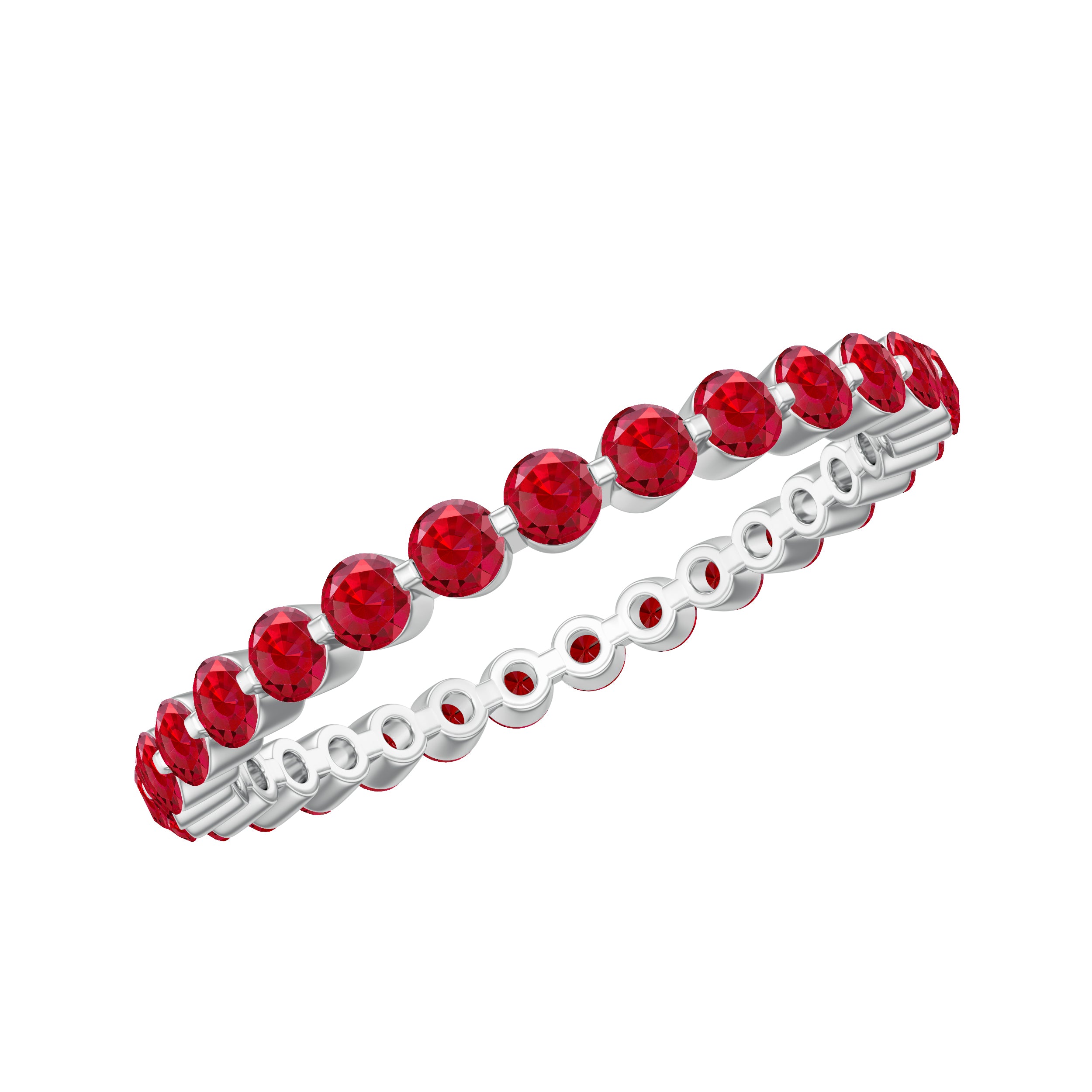 Simple Minimal Eternity Band Ring with Round Cut Lab-Created Ruby Lab Created Ruby - ( AAAA ) - Quality - Rosec Jewels