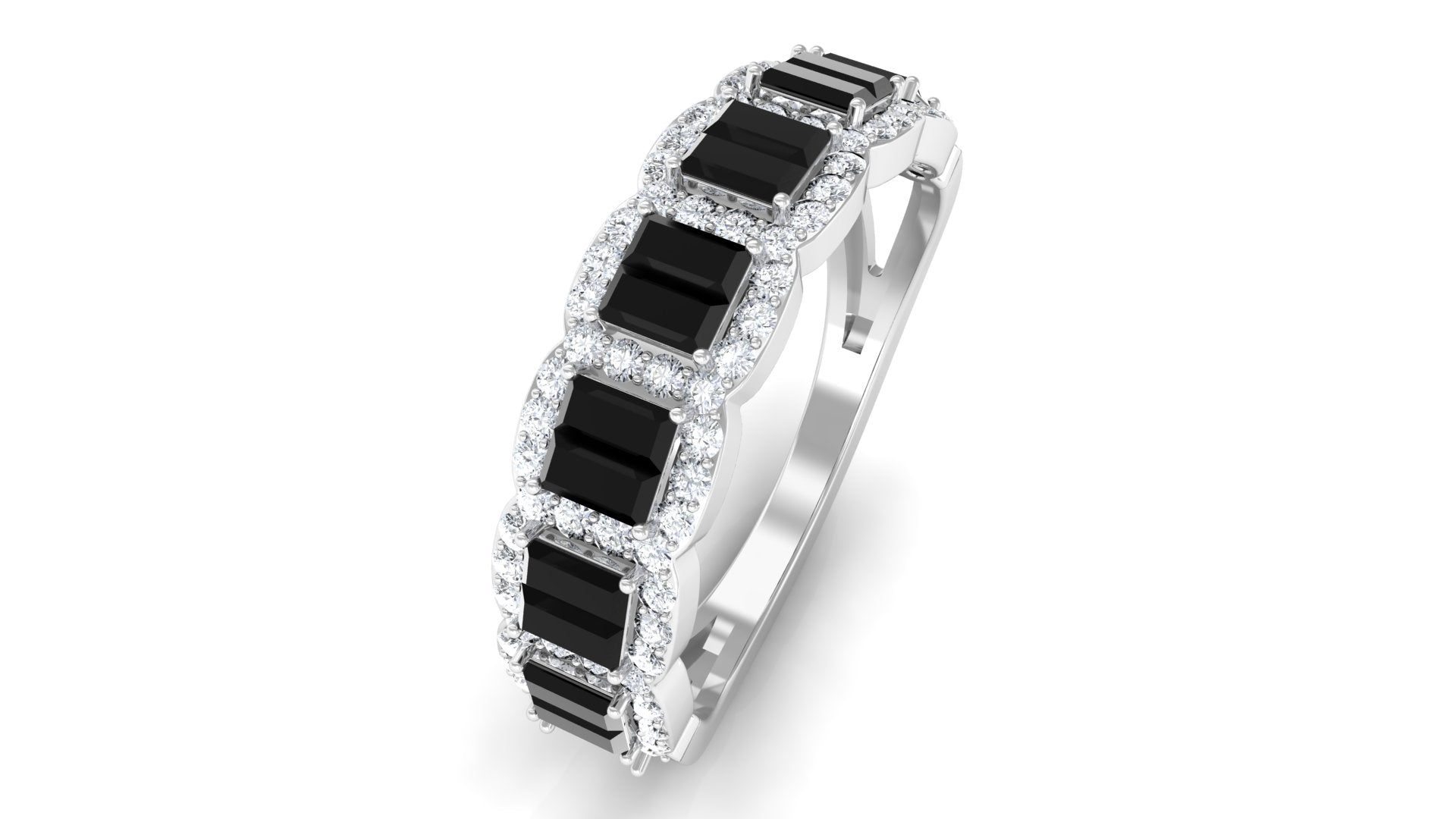 2.50 CT Baguette Cut Created Black and White Moissanite Accent Wedding Band Ring Lab Created Black Diamond - ( AAAA ) - Quality - Rosec Jewels