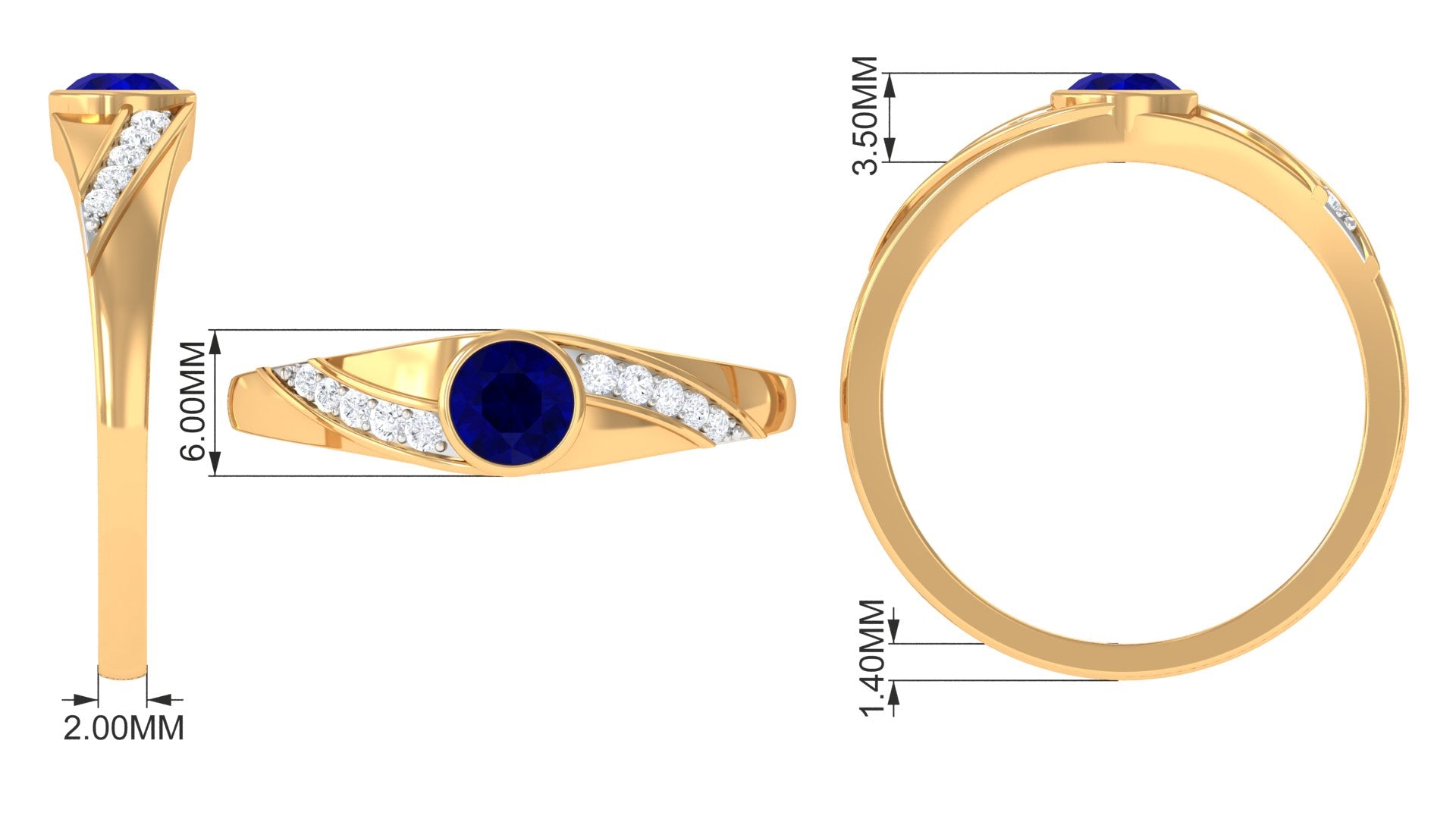 3/4 CT Bezel Set Blue Sapphire Classic Engagement Ring with Diamond Blue Sapphire - ( AAA ) - Quality - Rosec Jewels